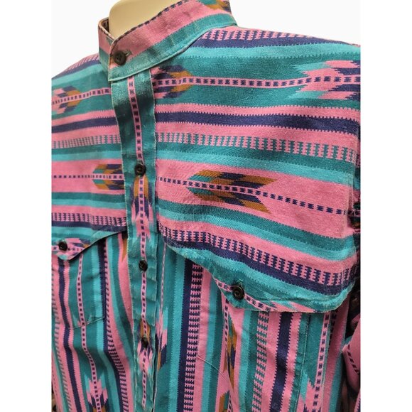 Vintage Ruddock Bros Western Shirt Large Aztec Print Pink & Teal 100% Cotton - Picture 4 of 8